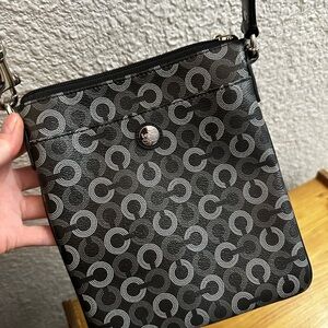 Coach Black and Grey Iconic Patterned Crossbody Bag
